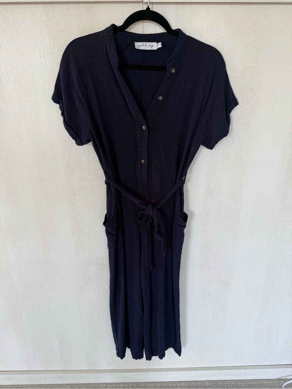 Petal & Pup Navy Short-Sleeve Jumpsuit Tie Waist Size 6